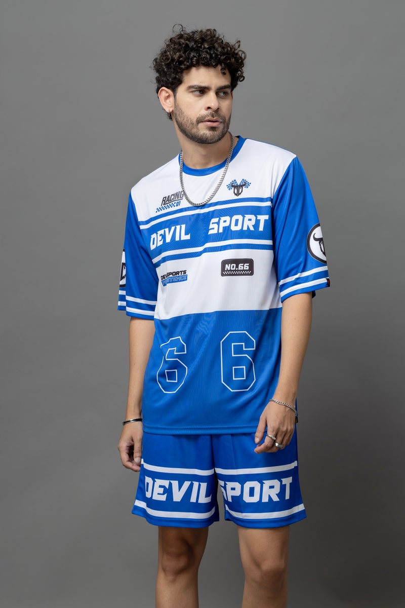 GO DEVIL Devil Sport Blue & White Co-Ord Set For Men - Image 1